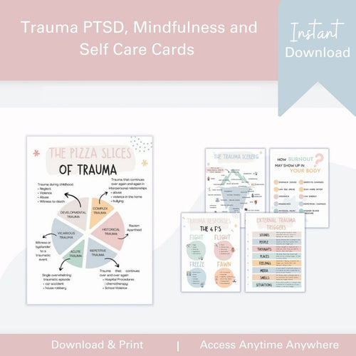 Trauma PTSD, Mindfulness and Self Care Cards - Counselor Sarah